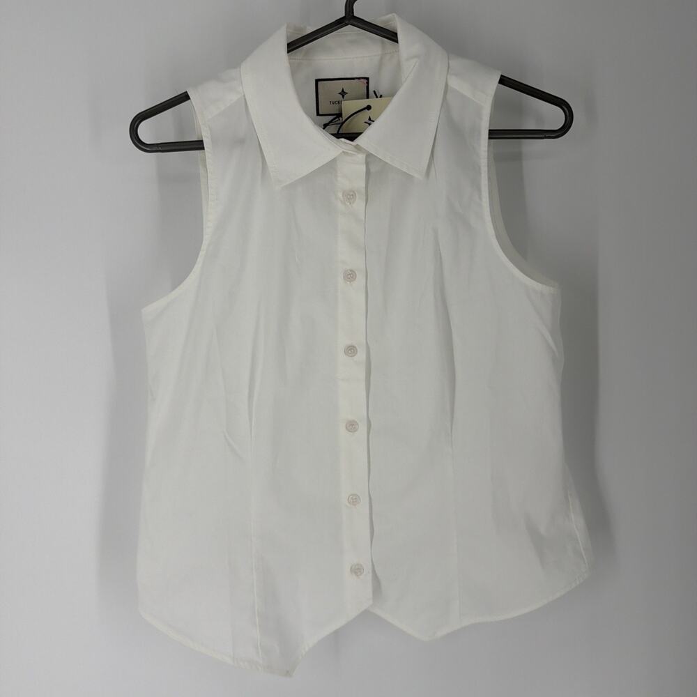 Tuckernuck Shirt Womens M White Sleeveless Collared Top Blouse